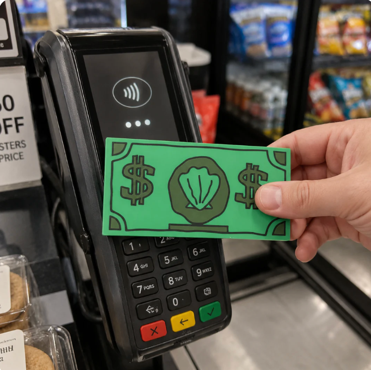 BarnacleBucks Tap to Pay Shell Dollar